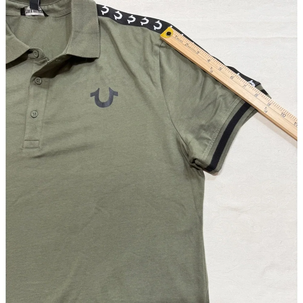 True Religion Men's Polo Shirt M Olive Green TR Logo Trim Relaxed Fit‎ Grunge